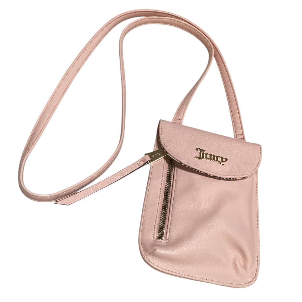 Juicy Couture Pink Faux Leather Phone Crossbody Bag Gold Logo Y2K McBling